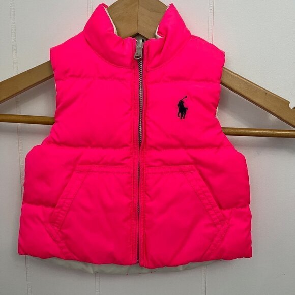 𝅺ralph Lauren Down Filled Vest - Reversible Whit/Pink size 9 months - Picture 7 of 7